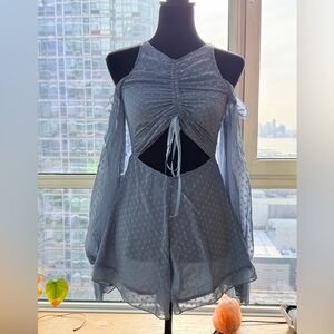 Chic Women's Cold Shoulder Blouse in Light Blue